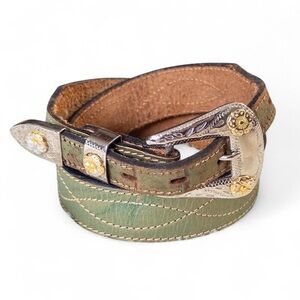 Kenny Rogers Green Leather Belt with Silver Buckle